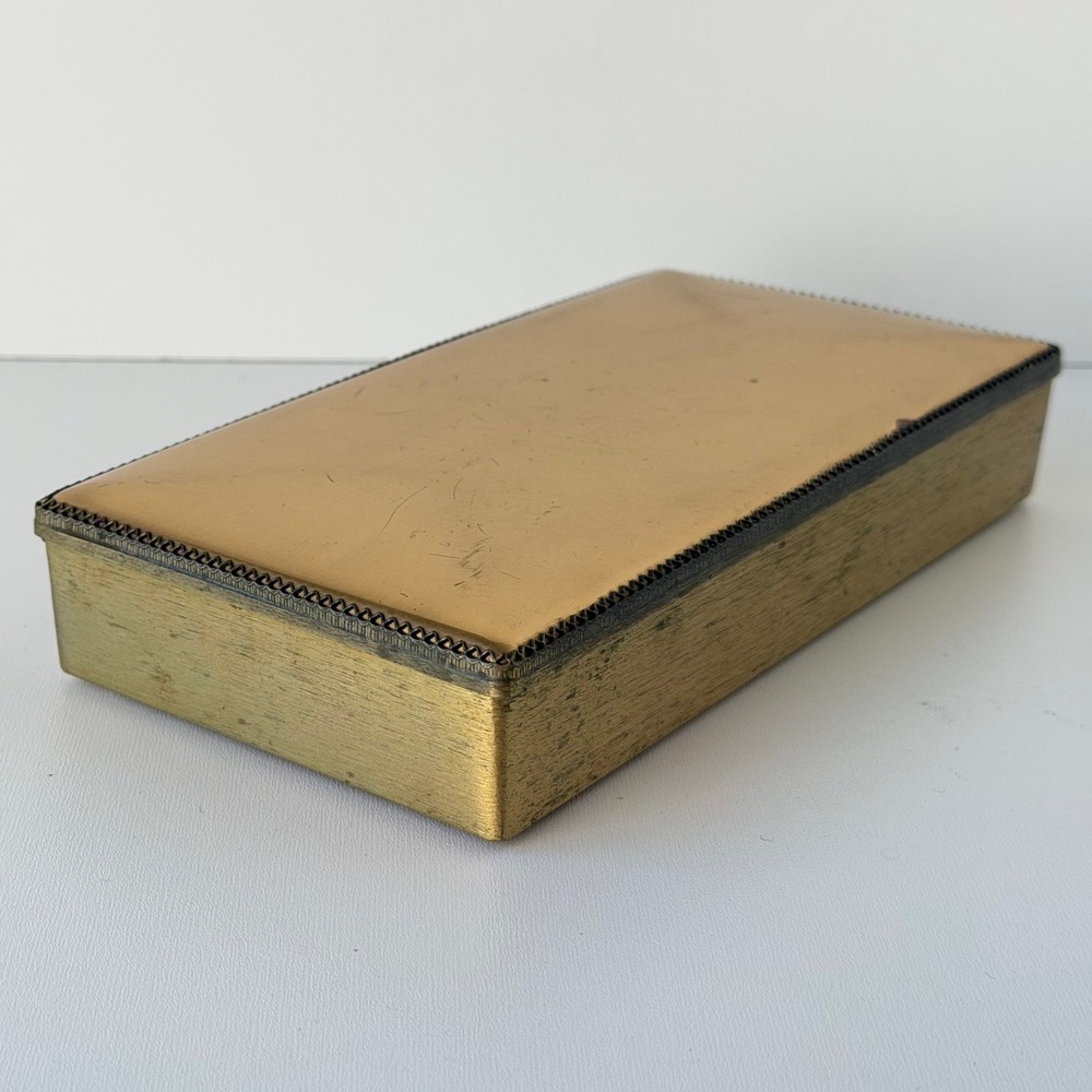 Vintage Evans Elegance Trinket Box Gold Mid Century Modern Brass Jewelry Case